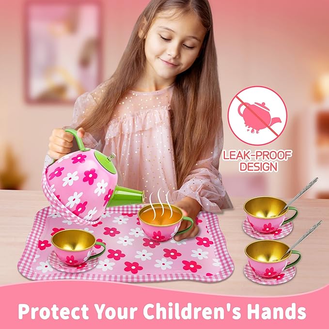 SMILESSKIDDO 46pcs Princess Tea Party Set for Little Girls - Kids Kitchen Pretend Play Toys - Toddler Tea Party Sets for Girls 3-5, Gift for 3 4 5 6 7 8 Girl(Flower)