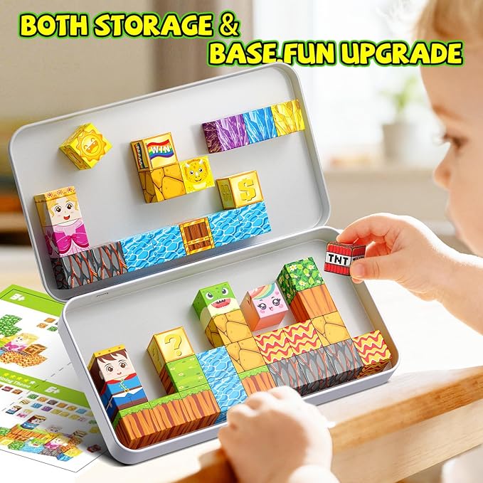 Magnetic Blocks, Mini Magnetic Blocks Building Toys with Travel Case 45PCS, STEM Educational Construction Building Cubes for Kids Ages 3+, Classroom Learning Sensory Toys Gift for Toddlers Boys Girls
