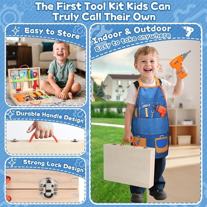 TONZE Wooden Kids Tool Set with Drill, Montessori Toys for 3 Year Old Boys - Image 7
