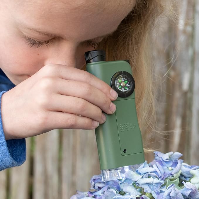 Carson X-Scope Kids 7 Function Multi Purpose Optical Pocket Tool with 30x Microscope, 8x Telescope, 9x Fold-Out Magnifier, Flashlight, Signal Whistle, Directional Compass and Digital Clock (CP-11) - Image 7