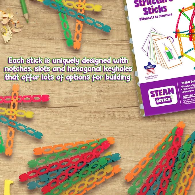 Roylco STEAM Structure Sticks Kit - Multi Color Plastic Sticks to Inspire Creativity - Build and Create with Unique Design - Image 2