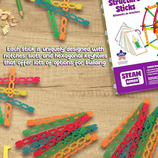 Roylco STEAM Structure Sticks Kit - Multi Color Plastic Sticks to Inspire Creativity - Build and Create with Unique Design - Image 2