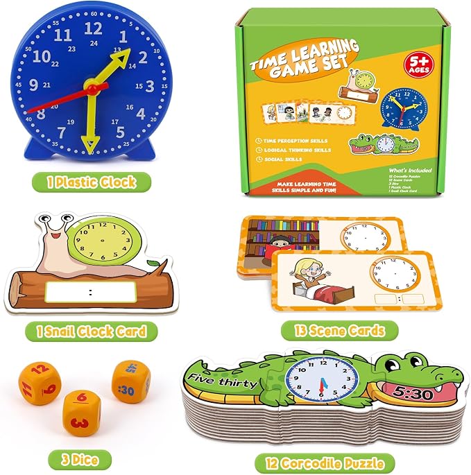 Edulok Toddler Learning Clock, Telling Time Teaching Clock for Kids, Math Manipulatives, Math Puzzle Games, Kindergarten Educational Sensory Toys, Preschool Learning Activities, Homeschool Supplies - Image 6