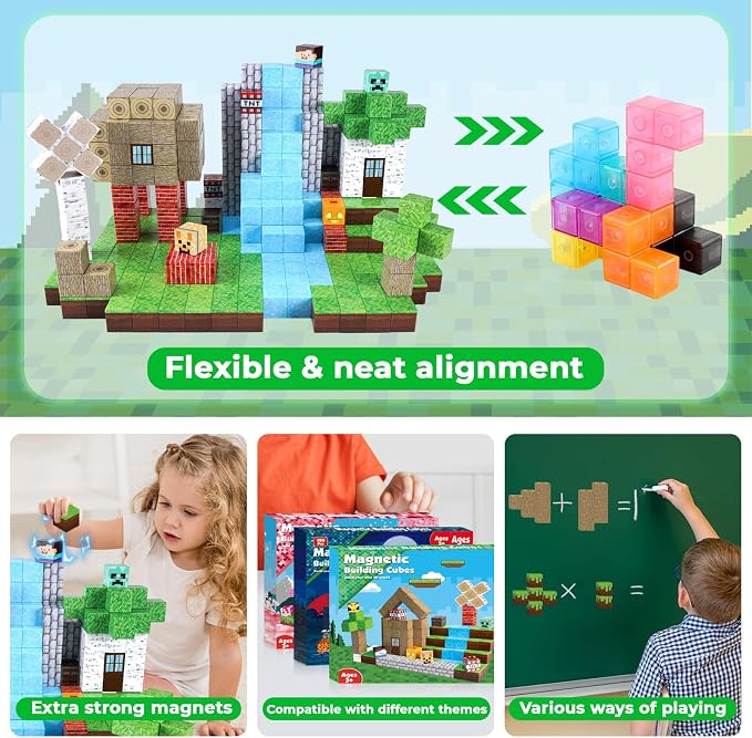 Magnetic Blocks-100PCS Magnetic Building Blocks Magnetic Tiles Stacking, Build Magnet Forest Set, STEM Montessori Sensory Toys for Kids Boys Girls Ages 3 4 5 6 7 8 9 10 Christmas Birthday Gifts - Image 5