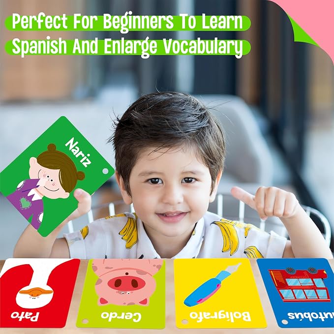 110 PCS Early Learning Flashcards, Double-Sided Spanish Cards- Alphabet, Numbers, Foods, Animals, Shapes, Colors, Emotions with 4 Reclosable Rings, Learning Tool for Pre-K Kindergarten Toddlers - Image 5