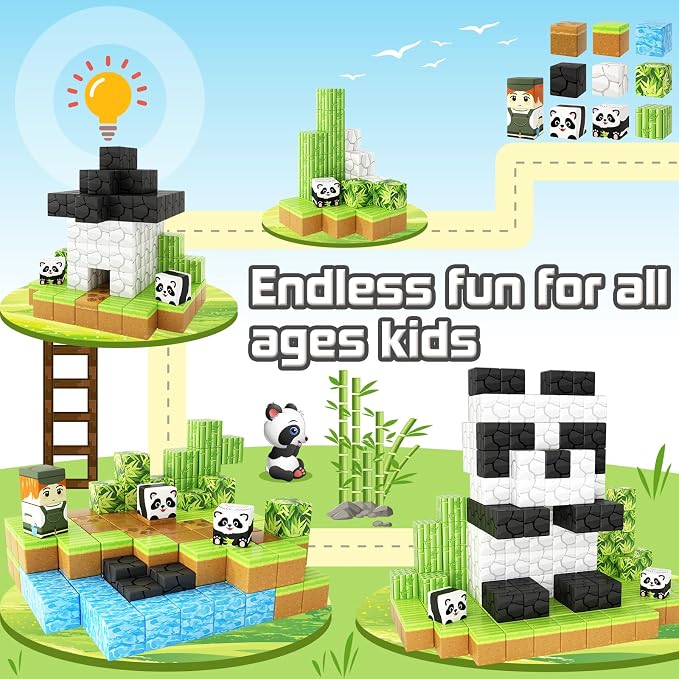 Magnetic Blocks-Build Mine Magnet World Panda Edition STEM Toys for Kids 3+ - Image 7