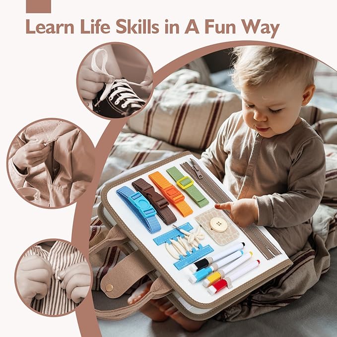 hahaland Montessori Busy Board for Toddlers Boy Travel Toys, Dinosaur - Image 3