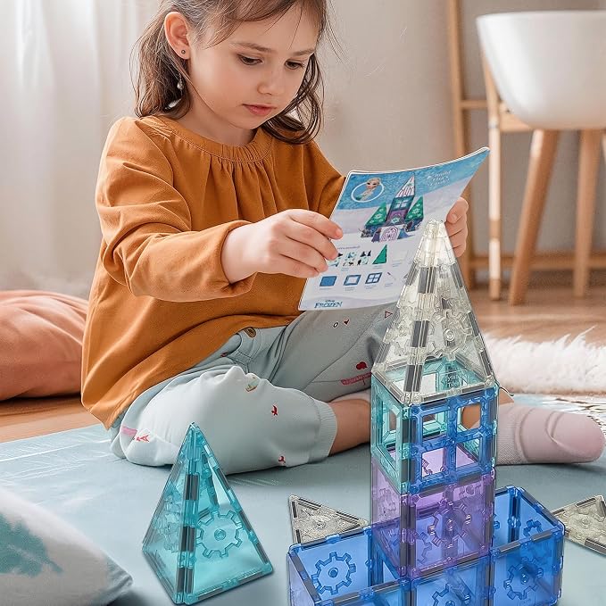 Tytan Toys Disney Frozen Magnetic Tiles Princess Castle - 68-Piece STEAM Building Set with Glitter Tiles & Elsa, Anna, Olaf Stickers - Educational Frozen Toys for Girls Age 3-4+ - Image 4