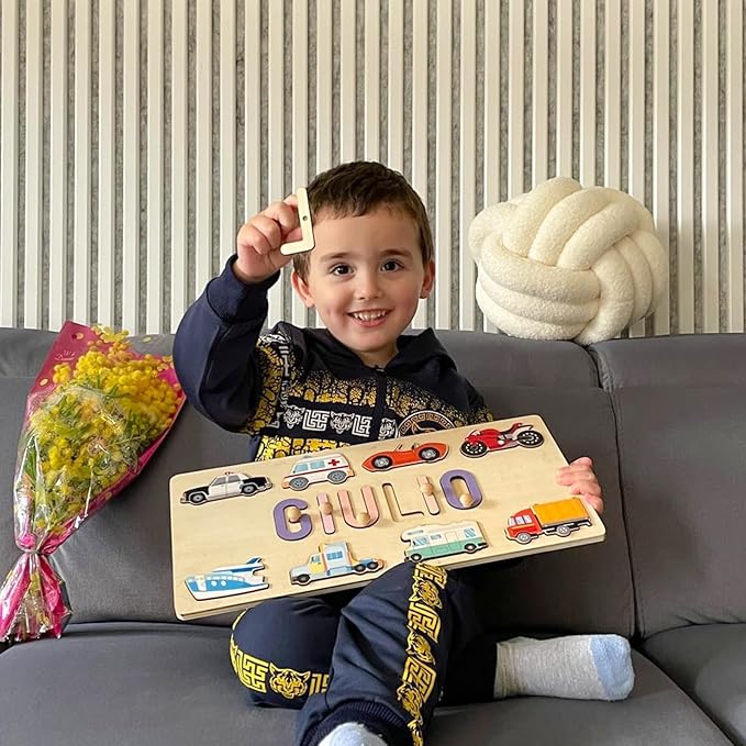 Personalized Name Puzzle, Wooden Puzzles for Toddlers 1-3, Easter Basket Stuffers Birthday Gift Montessori Toys for 1 Year Old Girl Boy, Handcrafted Decor for Educational Play in Nursery