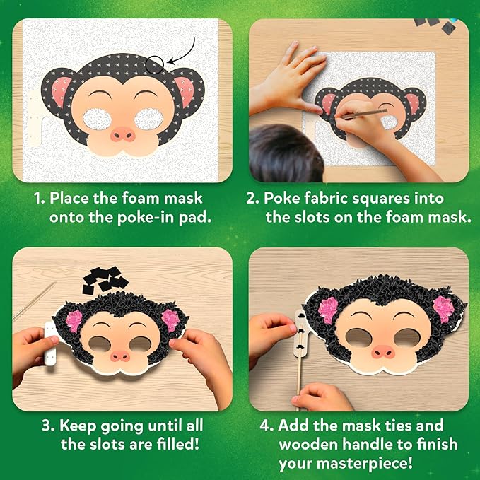 Skillmatics Poke-in Art - Animal Masks, Mess-Free Fun for Kids, DIY Wood Craft Kits, Creative Activity, Gifts for Girls & Boys Ages 4, 5, 6, 7, 8, 9