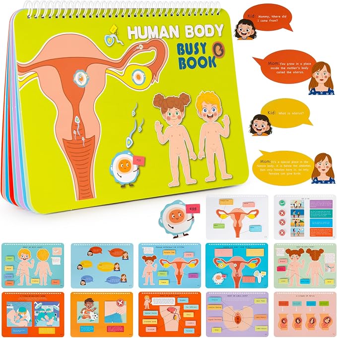 Freebear Montessori Busy Book for Kids, Human Body Anatomy Book for Toddlers, Preshool Kindergarten Learning Activities, Autism Sensory Toys, Gifts for Girls and Boys 4-7 Years- Human Body Procreation by FreeBear