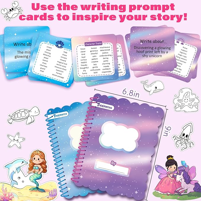 Storybook Art Kit, Create Fairytale Stories for Kids, DIY Craft Set with 400+ Stickers, 24 Pens, 2 Scrapbooking & Journal Activity, Arts and Crafts Supplies Gift for Boys & Girls Comic Book Making Kit