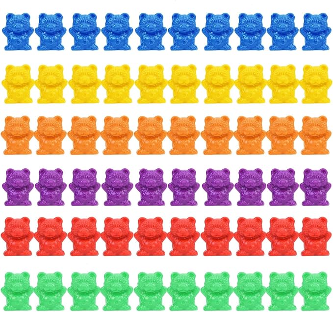 Timoo Colored Counting Bears, 60 PCS Color Sorting Bears (Green & Purple & Blue & Orange & Red & Yellow) by Timoo
