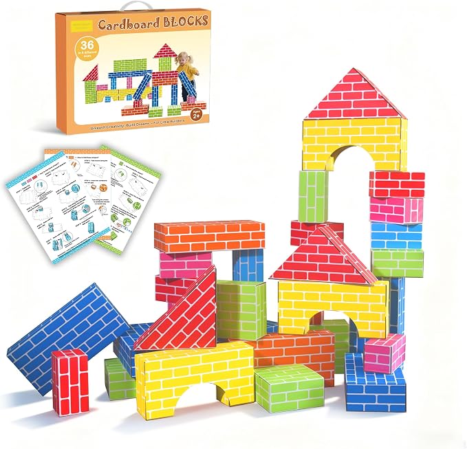 Cardboard Building Blocks for Kids 36pcs: Jumbo Gifts Heavy Duty Develop Creative Thinking Spatial Reasoning Easy to Assemble by Unknown