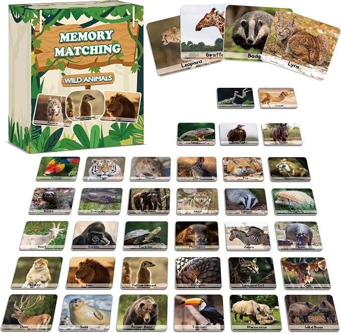 gisgfim 100 PCS Memory Matching Game Wild Animals Concentration Memory Card Matching Games by gisgfim