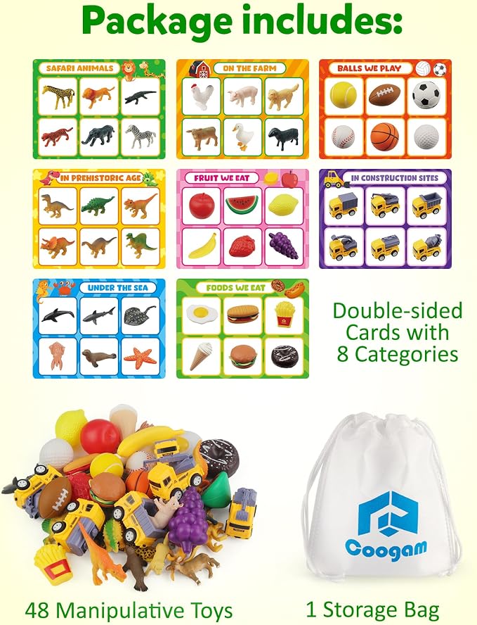 Coogam Sorting Toy for Toddlers, Animals Dinosaurs Fruits Vehicles Foods Fishes Balls Farm Playset, Fine Motor Montessori Game Preschool Educational Learning Gift for Year Old Kids - Image 6