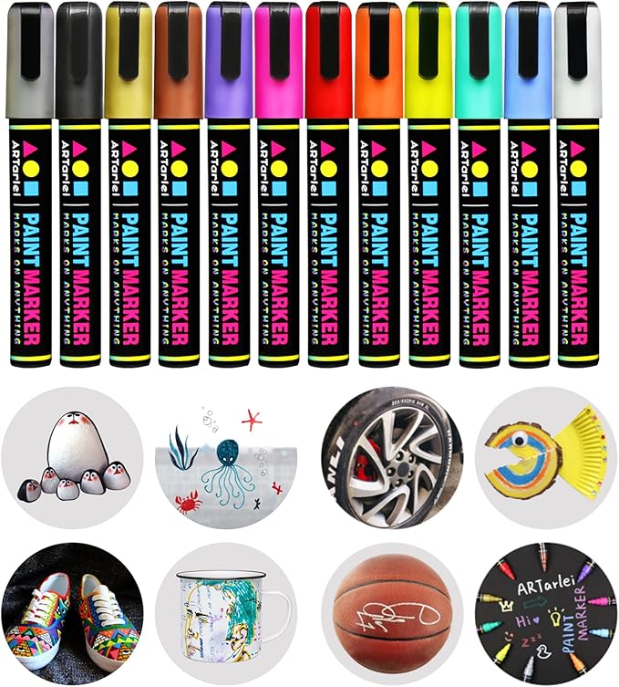 Permanent Markers for Rock Painting, 12 Colors, Medium Point, Quick-Drying, Waterproof, Fade-Resistant, Non-Toxic (A501-2018)