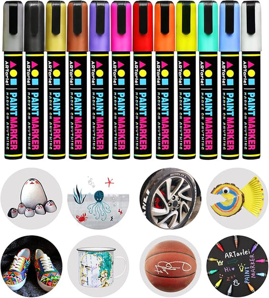 Permanent Markers for Rock Painting, 12 Colors, Medium Point, Quick-Drying, Waterproof, Fade-Resistant, Non-Toxic (A501-2018)