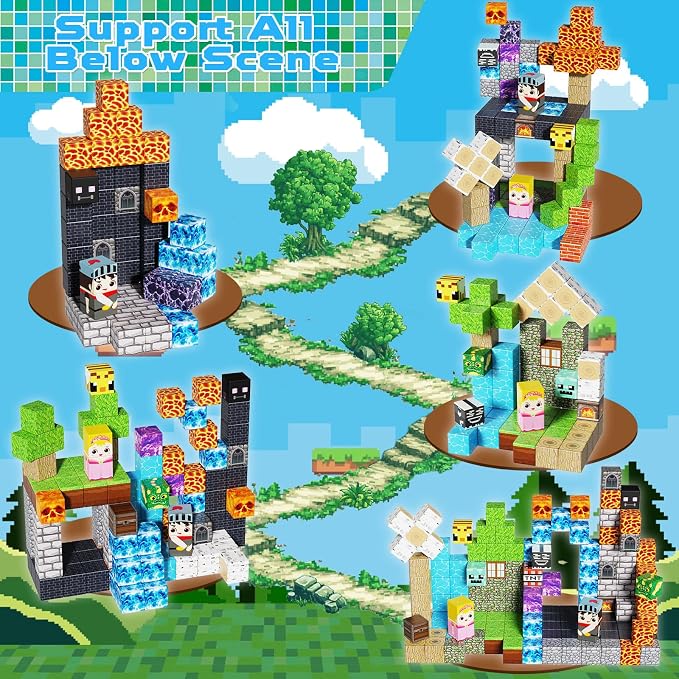150PCS Magnetic Blocks - Magnet Building Blocks, Stacking Magents Cubes Toys Forest Dark Castle Set, STEM Montessori Sensory Toys for Kids Boys and Girls Ages 3 4 5 6 7 8 9 10+ Birthday Gifts - Image 3