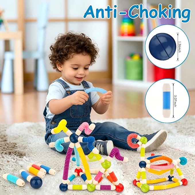 Magnet Toys for 3 Year Old Boys & Girls, 2 in 1 Magnetic Pop Tubes & Balls, Sensory Fidget Toys for Fine Motor Skill Development, Preschool STEM Educational Toys Gift for Toddlers and Kids (36 PCS) - Image 6