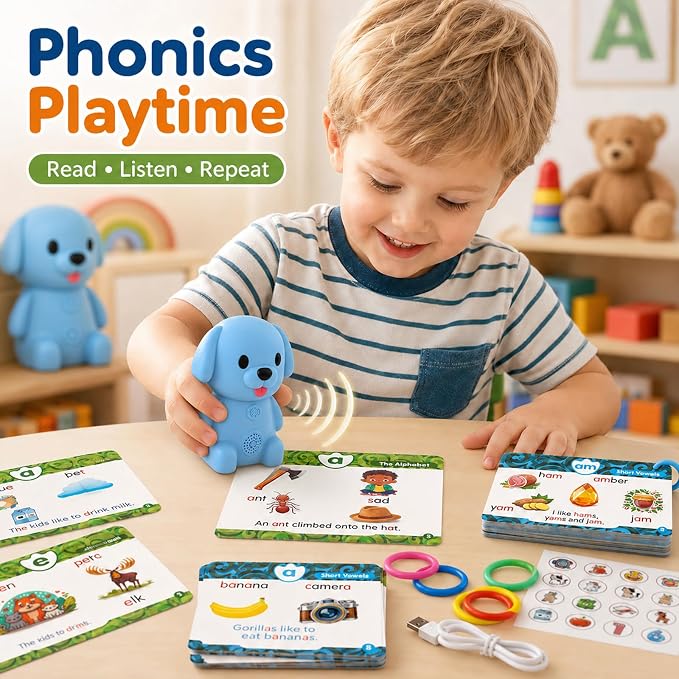 Dinosaur Interactive Reading Pen, Talking Flash Cards Learning Phonics with 73 Cards, Rechargeable, Volume Adjustable (Dog) - Image 4