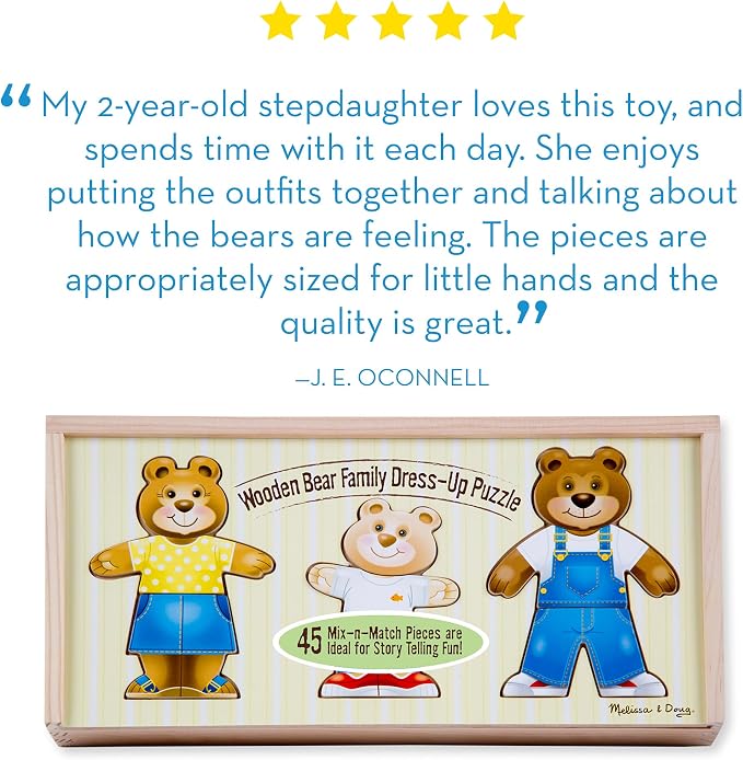 Melissa & Doug Wooden Bear Family Dress-Up Puzzle, 45 Pieces Mix and Match Outfits, Sorting & Matching Toy with Storage Case, Educational Puzzle for Toddlers Ages 3+ - Image 6