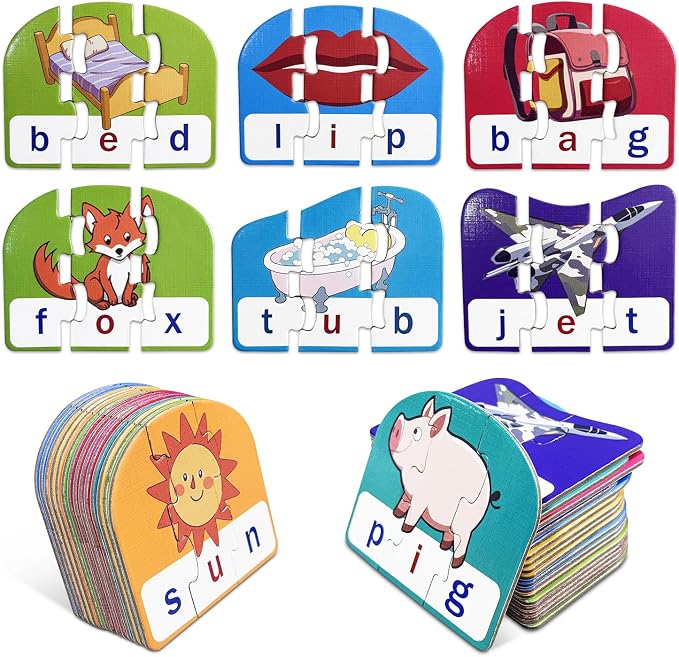 CVC Puzzle Cards for Kids – Phonics & Spelling Games for Toddlers, 3-Letter Word Puzzles for Preschool & Kindergarten, Perfect for Speech Therapy & Early Learning Classroom Essentials by HenPisen