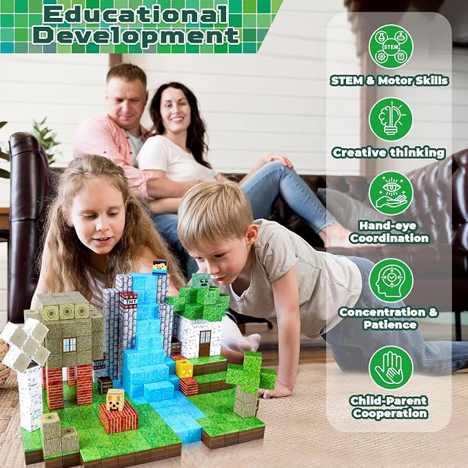 Magnetic Blocks-100PCS Magnetic Building Blocks Magnetic Tiles Stacking, Build Magnet Forest Set, STEM Montessori Sensory Toys for Kids Boys Girls Ages 3 4 5 6 7 8 9 10 Christmas Birthday Gifts - Image 6