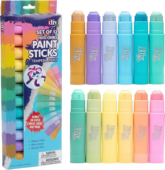 Tempera Paint Sticks- 12 Pack of Pastel Colors- Mess Free Washable Paint, Quick Dry Non-Toxic Arts & Crafts, Classroom School Supplies, Christmas Stocking Stuffers, Holiday Gift Set for Kids & Adults