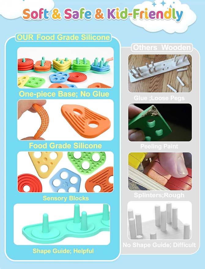 Silicone Shape Sorting & Stacking Toys - Montessori Toys for Toddlers 1-3 - Image 4