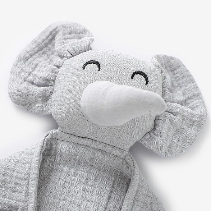 Organic Elephant Loveys for Babies,Muslin Baby Security Blankets for Babies,Soft Elephant Baby Stuffed Animals for Newborn,Baby Gift for Boys and Girls (Grey)