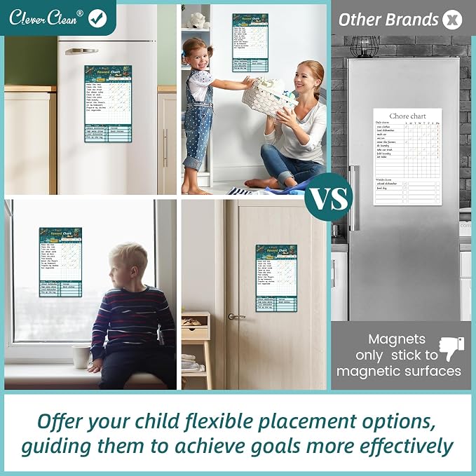 Clever Clean Dry Erase Chore Chart for Kids, Reusable Reward Chart, Non-Magnetic Kids Chore Board Clings to Any Smooth Surfaces, 6 Dry Erase Markers Included (Science) - Image 2