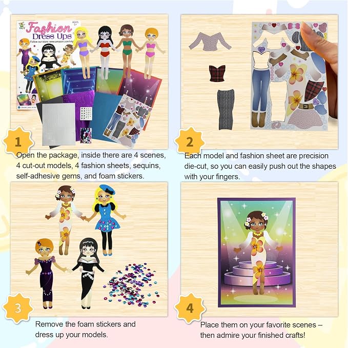 VKPI Fashion Dress Ups, Paper Art Crafts for Girls, Foam Paper Felt Fashion Activities for Kids Ages 5+ Toddler, Preschool Projects Toy Creative Gift Kit for Birthday - Image 2