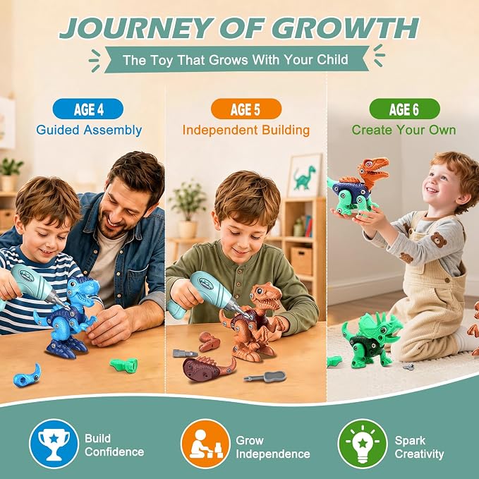 Take-Apart Dinosaur Toys for Boy 4-6: 85 Piece 3 Pack Dino & Electric Drill - Image 3