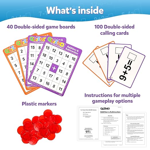 LEARNING ADVANTAGE QUIZMO Addition & Subtraction, Bingo-Style Math Game - Image 4