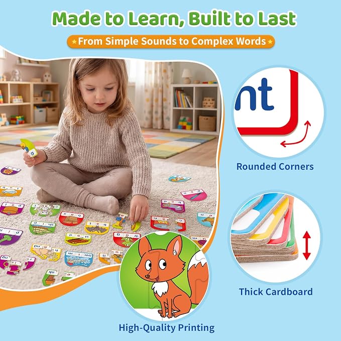 Phonics & Word Puzzle Cards for Kids 3+, 2 in 1 CVC & CVCC - Image 5