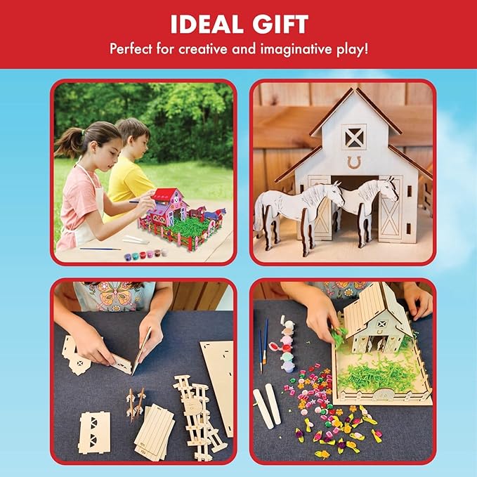 Magical Valley Horse Barn Craft Kit for Kids DIY Wooden Barn Building Set | Creative, Hands-On Arts & Crafts Activity for Horse Lovers | Imaginative Gift for Girls & Boys Ages 5-12