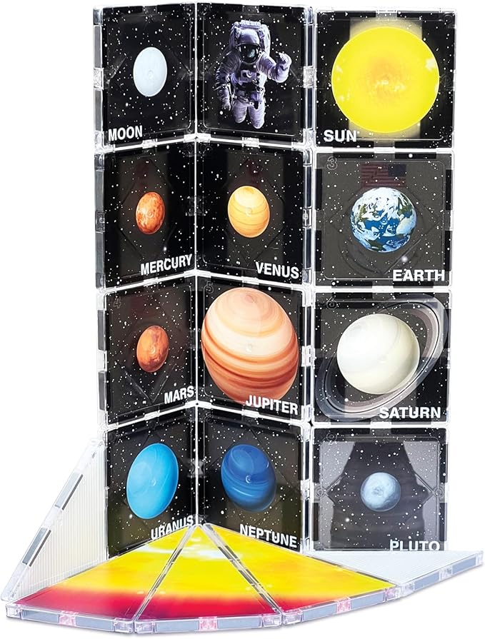 CreateOn NASA Rocketship Magnetic Tile Set, Building Set for Kids, Magnetic Building Toys for Kids, STEM Toys for Boys and Girls Ages 3 and Up, 18-Piece Set