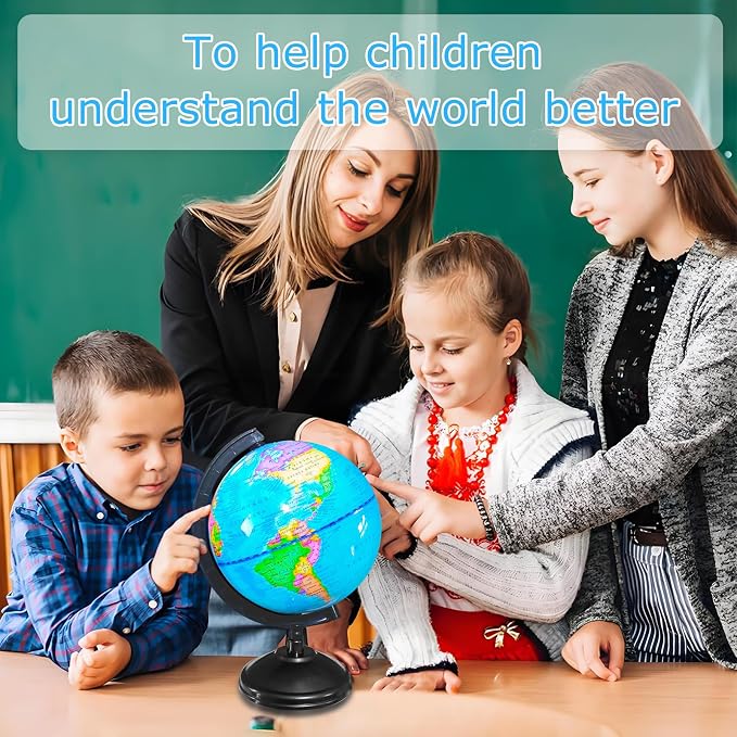6'' Geographic World Globe,Kids Educational Globes with Stand,Decorative Rotating World Map Globes Decor,Political Globe for Child Classroom Geography Teaching,Kids Room - Image 6