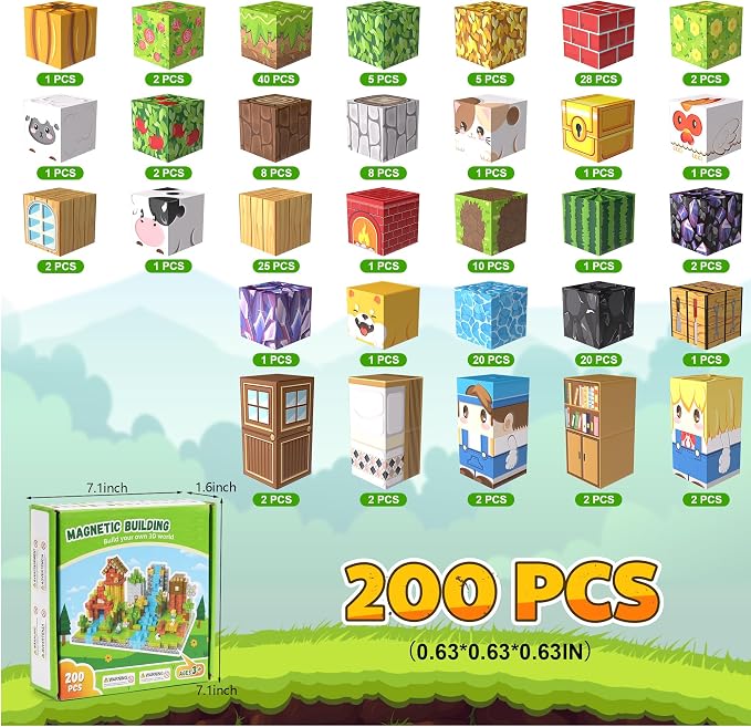200PCS Magnetic Blocks, Magnetic Building Blocks, 0.63in Magnetic Building - Image 3
