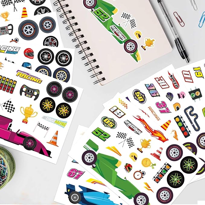 24 Sheets Make Your Own Race Car Stickers, Sporty Racing Car Stickers for Kids, Racing Gifts Party Favors Birthday Decorations, Classroom Teacher Reward Craft