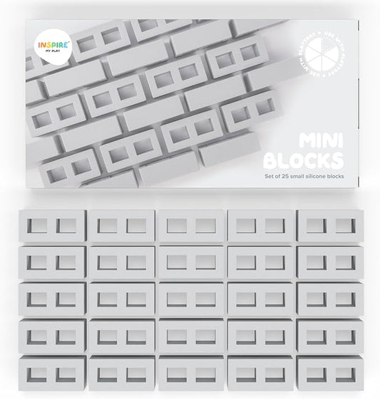 25 x Mini Blocks for Kids Construction | Silicone Tiny Bricks for Play by InspireMyPlay