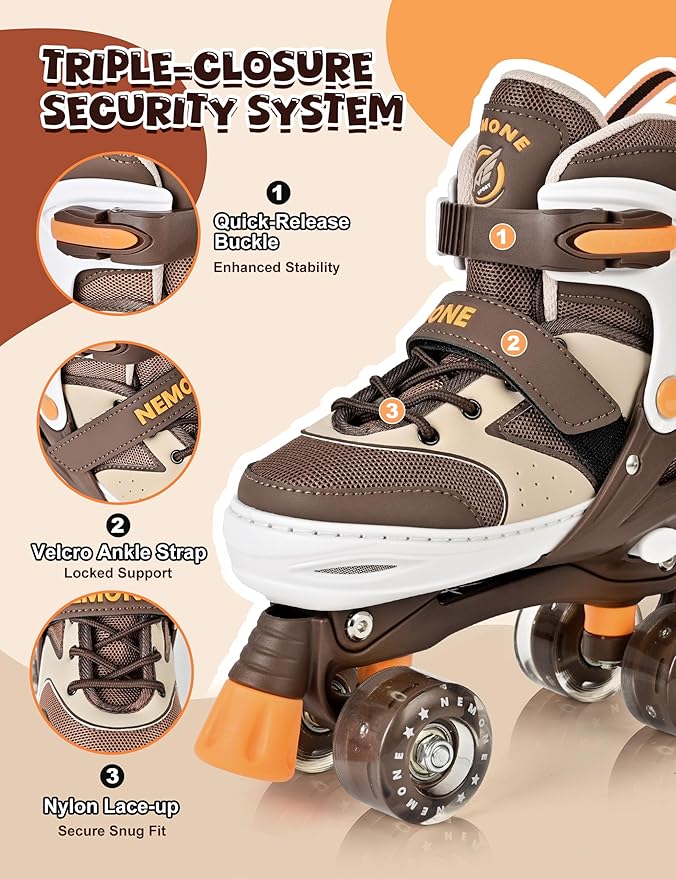 NEMONE Mermaid 4 Size Adjustable Light up Roller Skates for Girls, Purple Blue Skates for Toddlers, Beginner Kids Butterfly Roller Skates Indoor Outdoor