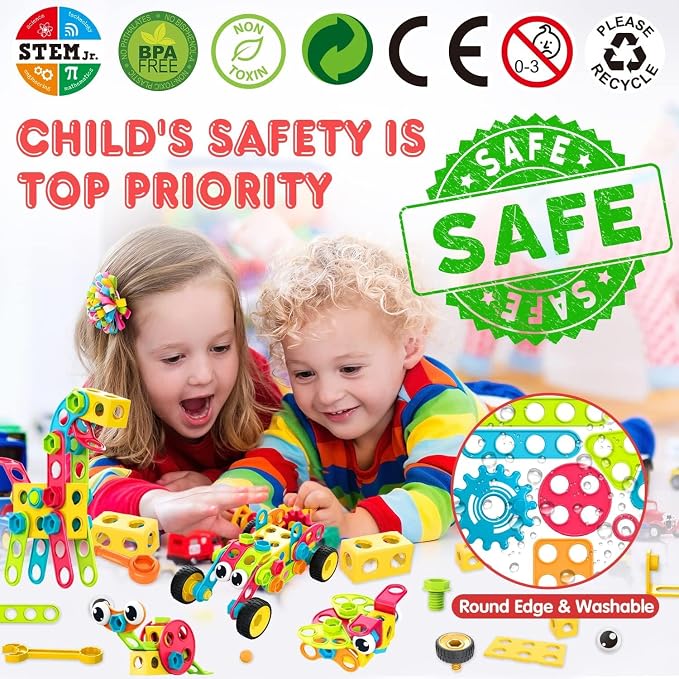 Contixo ST3 Kids Toys - 223 PCs 3D Building Blocks STEM Construction Playboards Creativity, Imagination, Recreational, Educational for Children Toddler, 3+ Year Old Boys and Girls - Image 2