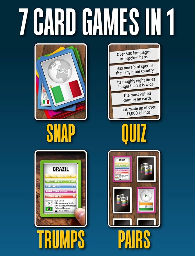 SMART CARDS Countries, Gift, Stocking Stuffer, Travel Game, 7 Games in 1, Pairs, Snap, Trumps, Rummy, Memory Quiz, Learn Facts, Age 5+, 1-8 Players - Image 4