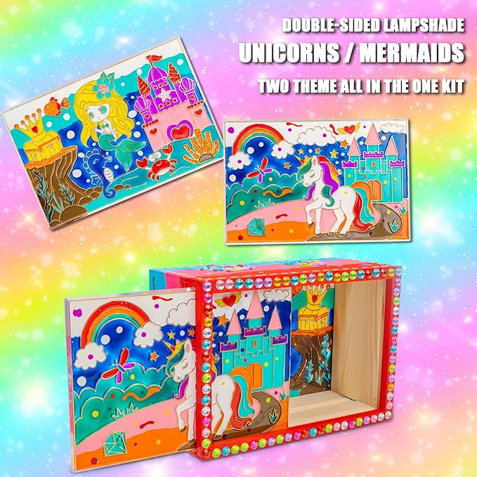 FTBox Unicorn Mermaid DIY Night Light Painting Kit - Wood Arts and Crafts Kits for Girls Age 4-6-8-12, Kids Paint Craft Kits, Creative Painting Gifts for Girls