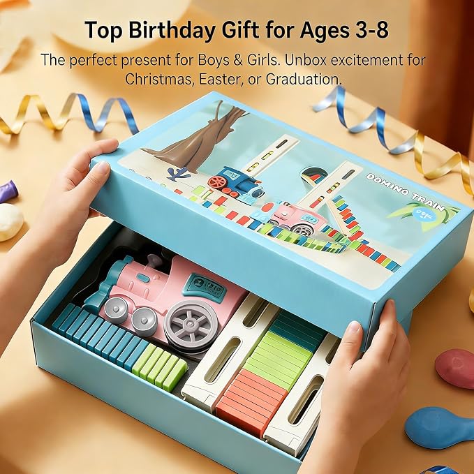 Domino Train Toys for Girls 3+ Year Old: Kids Stacking Dominoes Games - Montessori Toy Toddler 3-5 Boys ages 4-8 - Interactive Autism Fine Motor Activities Birthday Gift Stocking Stuffer 4 5 6 Yr Olds - Image 8