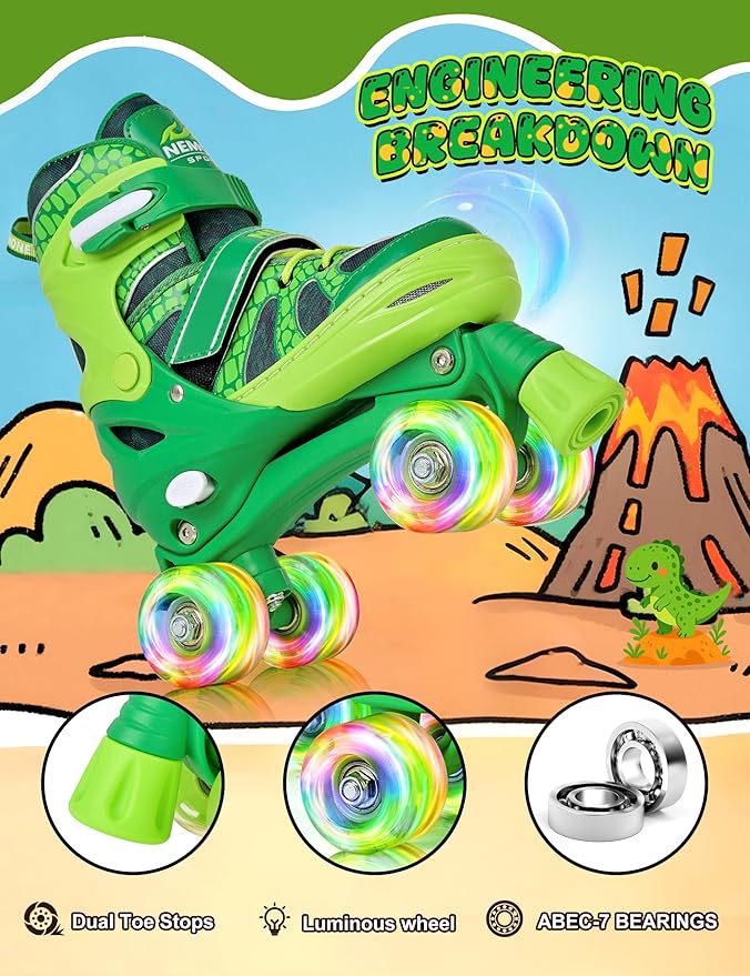 NEMONE Mermaid 4 Size Adjustable Light up Roller Skates for Girls, Purple Blue Skates for Toddlers, Beginner Kids Butterfly Roller Skates Indoor Outdoor