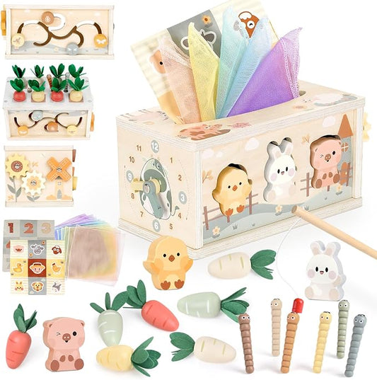 Joyreal 8-in-1 Montessori Tissue Box Toys for 1+ Years Wooden Activity Cube by Joyreal