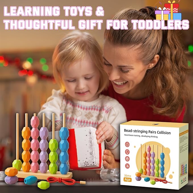 4-in-1 Wooden Bead Sequencing Sorting Toy for Toddler 3+ - Image 8